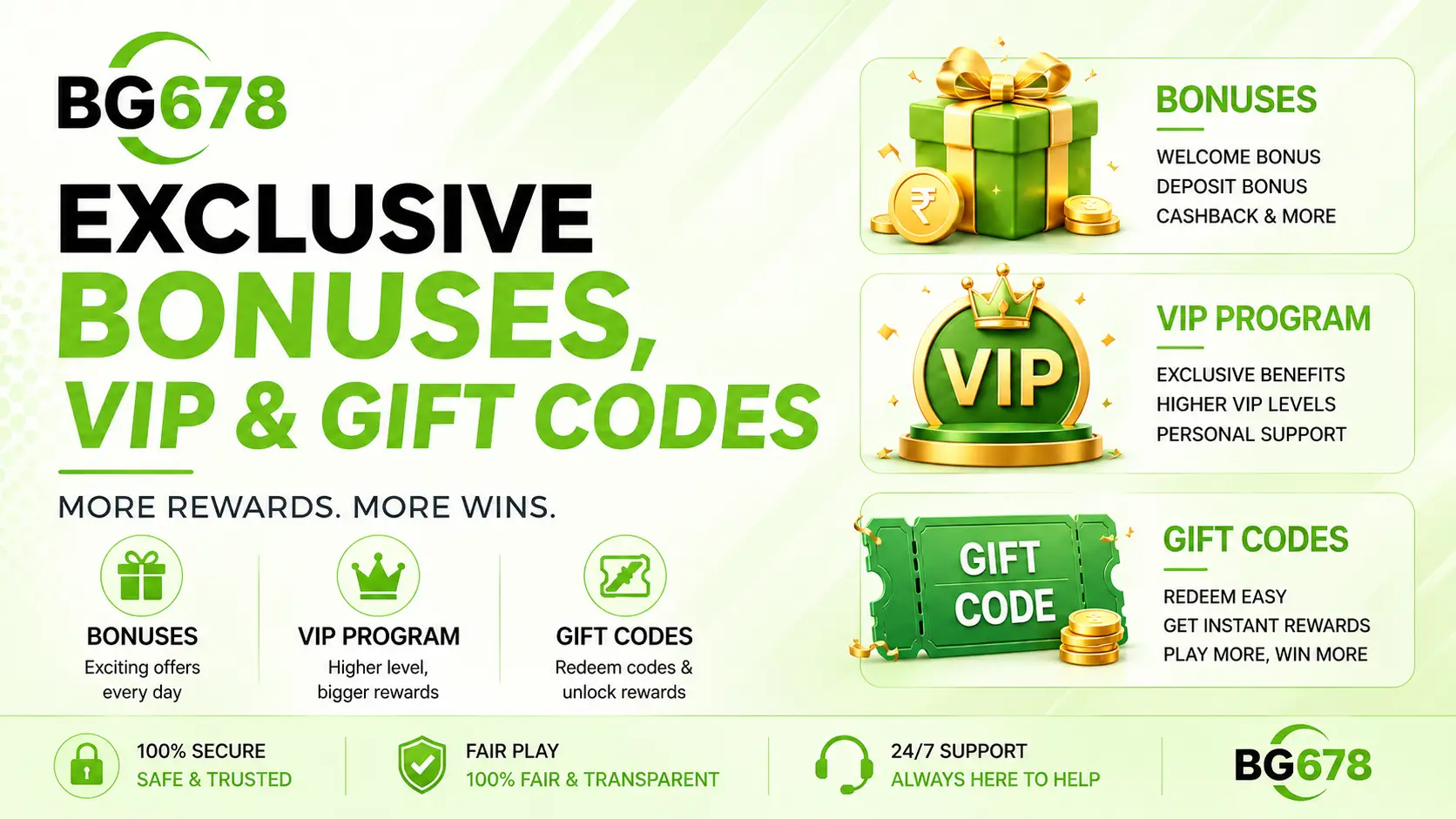 BG678 bonuses, VIP levels and gift codes promotions