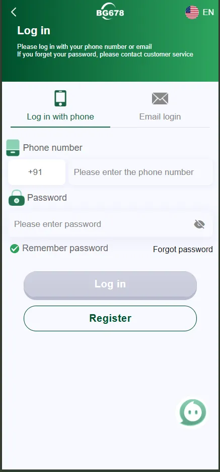 BG678 login screen
