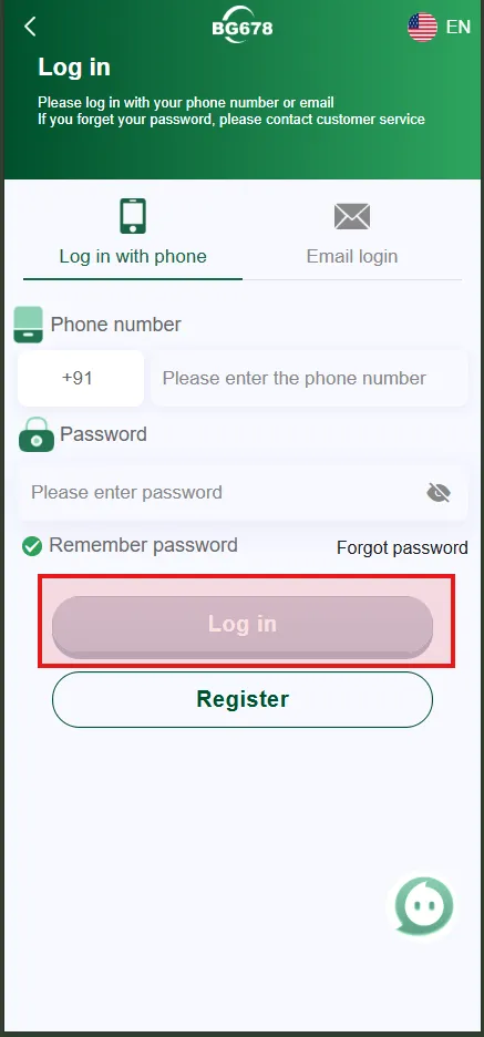BG678 login button