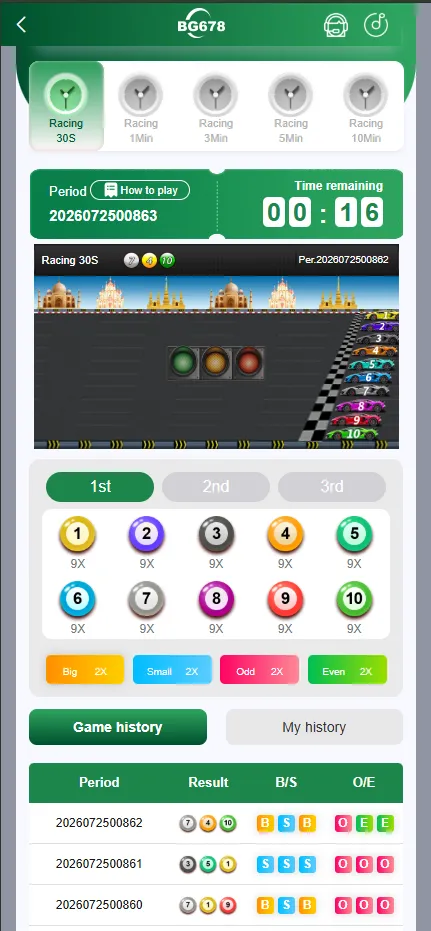 BG678 Racing game dashboard