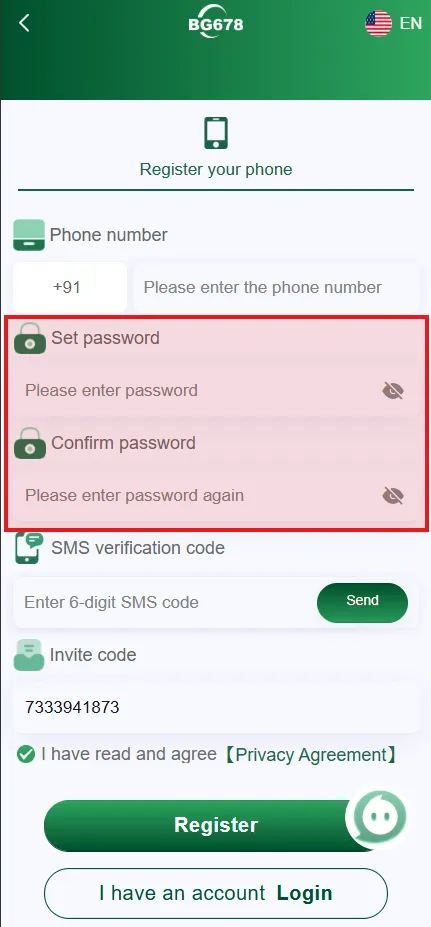 BG678 register password