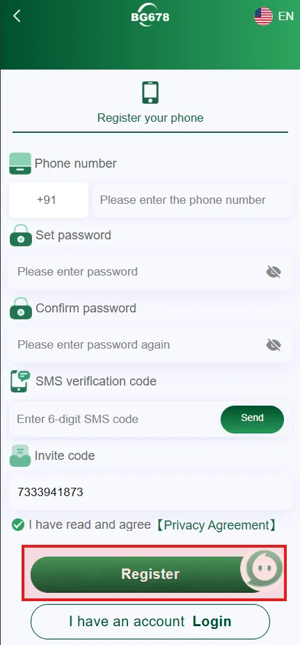 BG678 register button